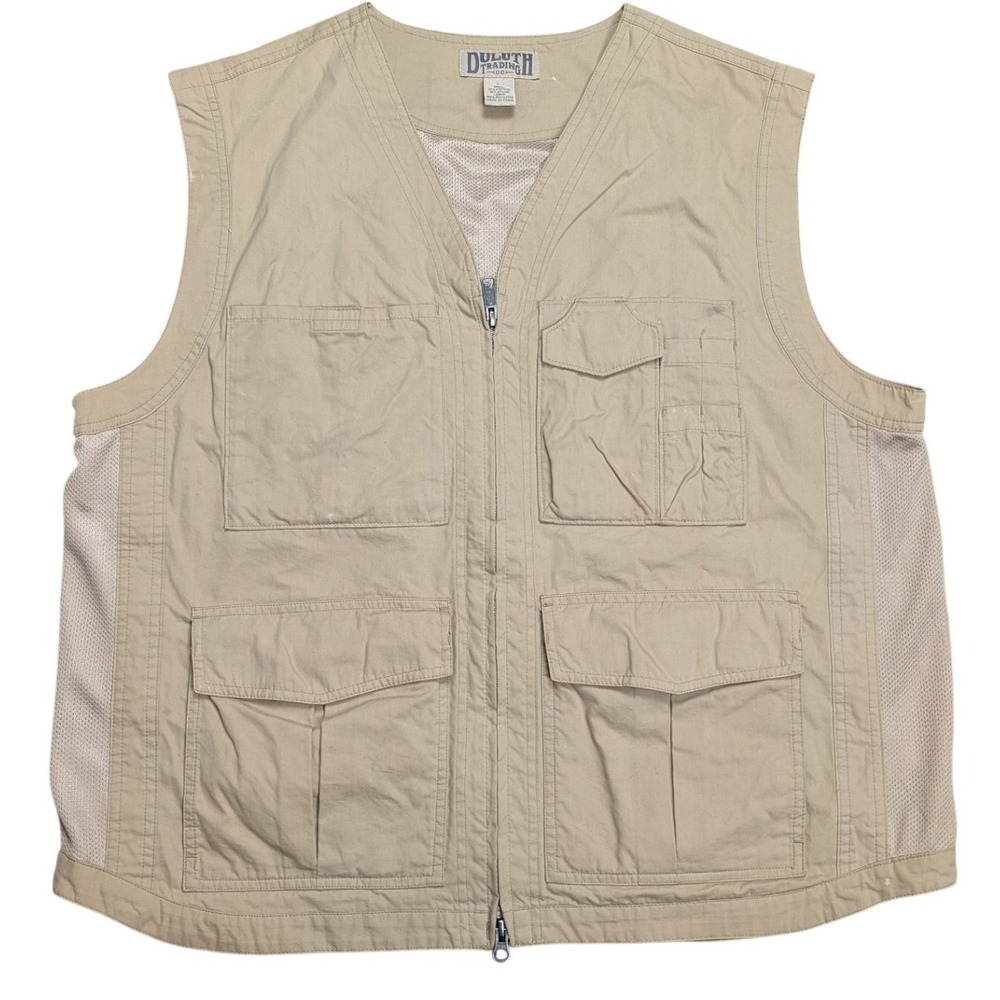 Duluth Trading Co Mens Tan Mesh Vent Utility Vest Pockets Size L